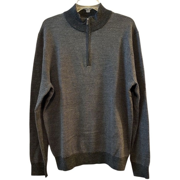 Toscano Men's Gray Wool Blend Quarter-Zip Pullover Sweater Size L Casual Knit - Picture 1 of 12